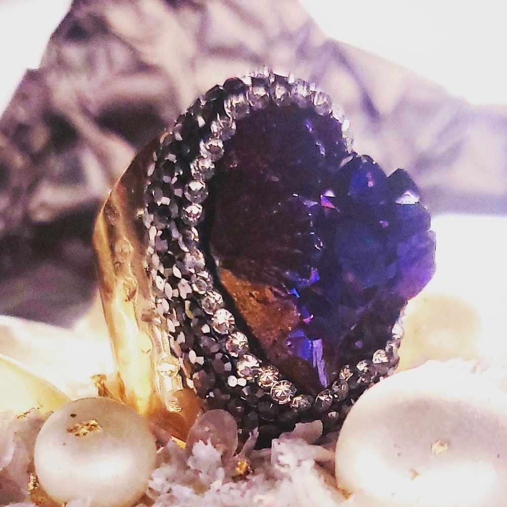 Ocean Gleaming Irregular Crystal Statement Ring